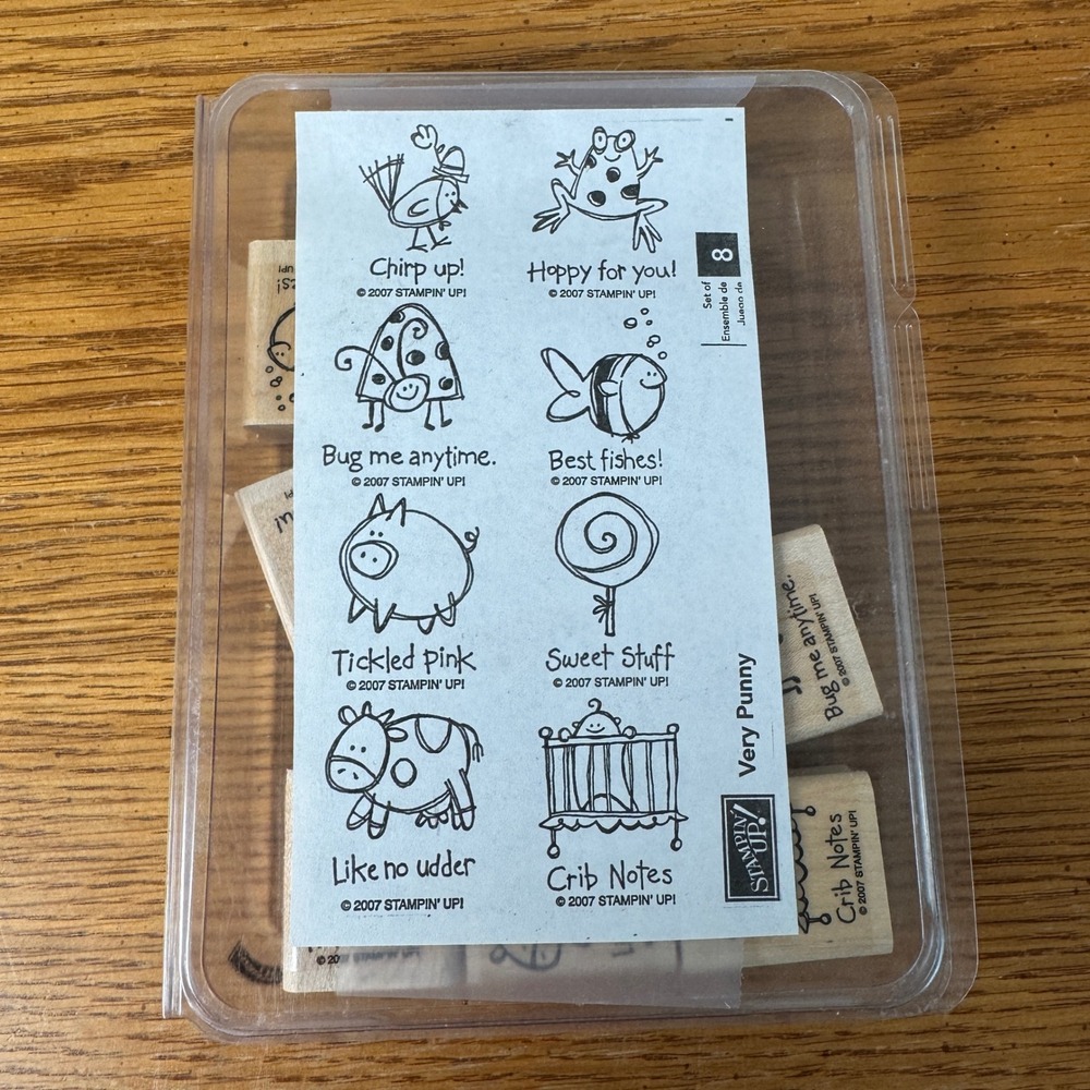 Stampin Up Very Punny 2007 Mounted Rubber Stamp Set of 8 Animals‎ Puns 111000